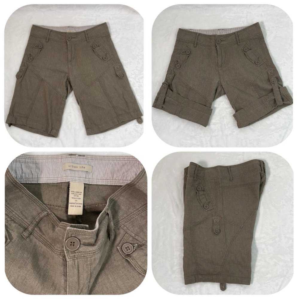 Urban life linen blend adjustable length shorts size 2